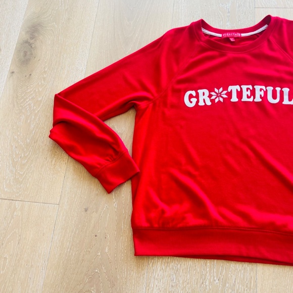 PJ Salvage Happy Happy Joy Joy Grateful Long Sleeve Sweatshirt Red Size Large - Picture 3 of 11